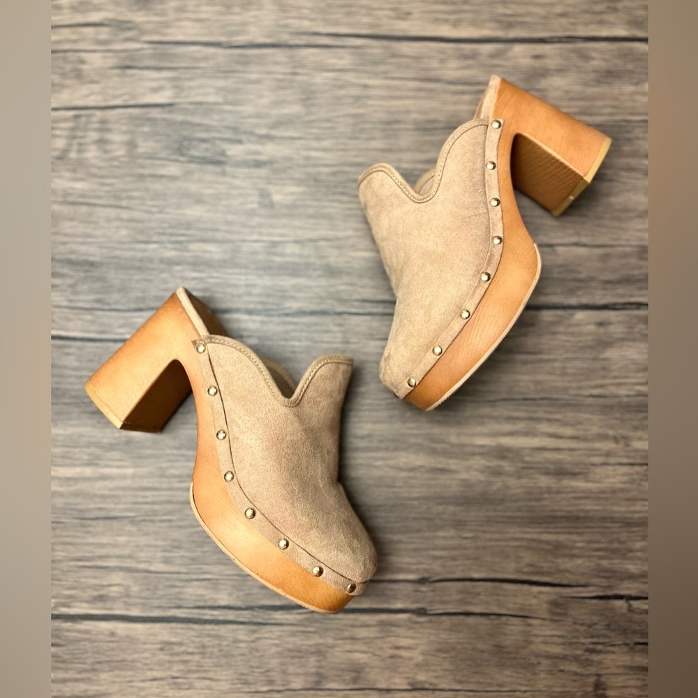 Qupid Suede Studded Clog Heels